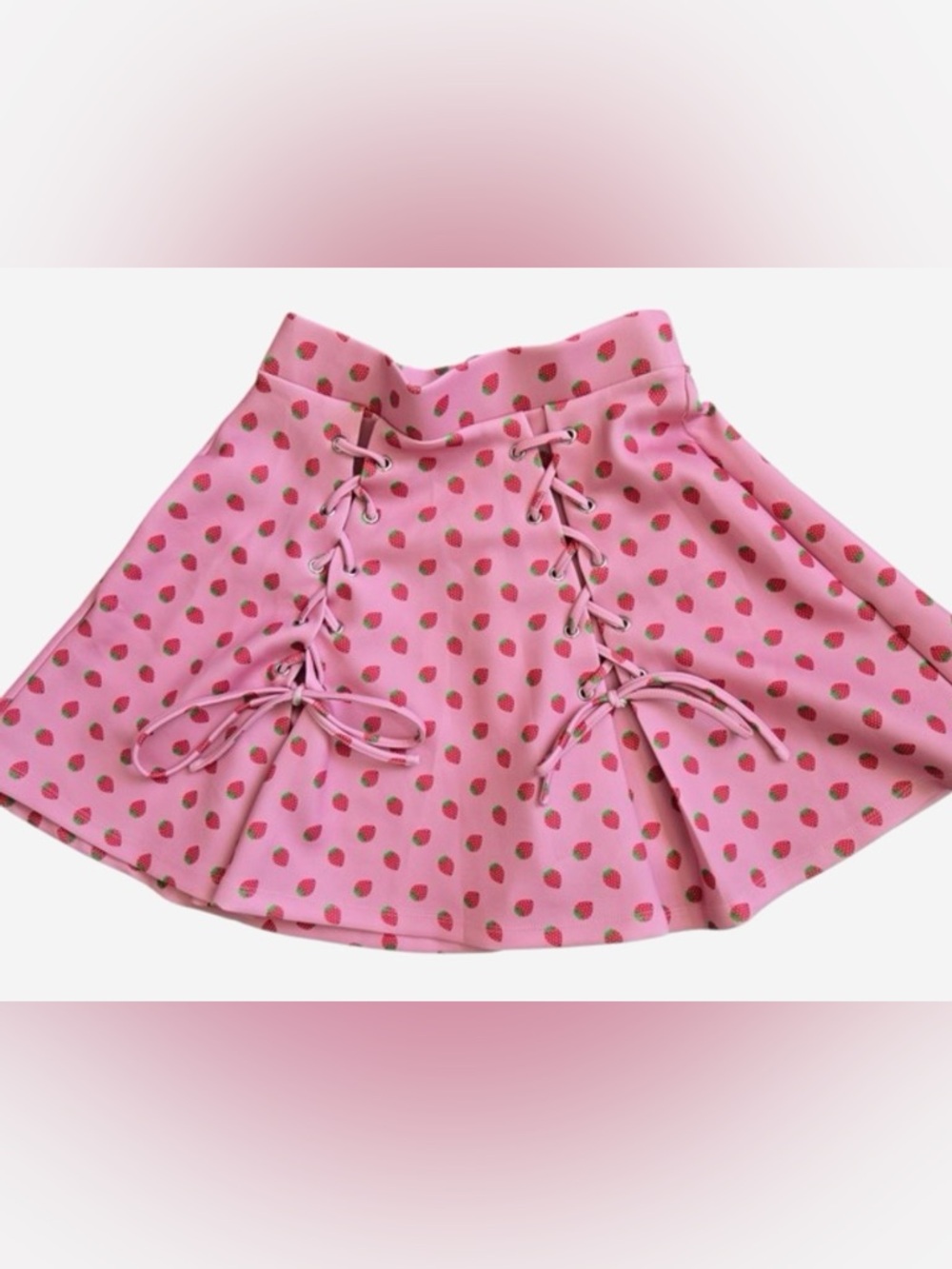 Hot Topic Strawberry Print Skater Skirt Lace Up Pink XL with pockets